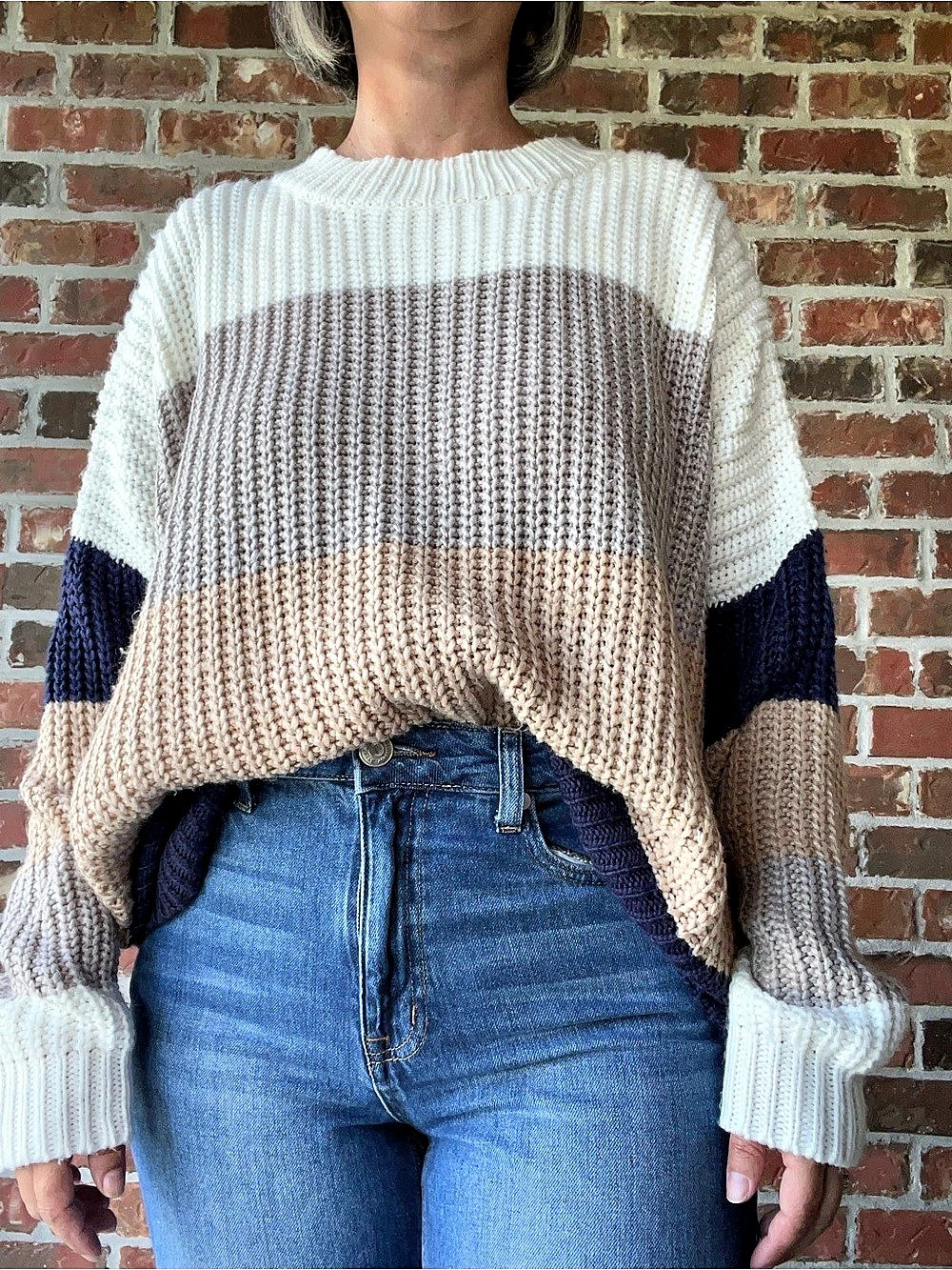 VICI Color Block Sweater in White & Brown Size Large